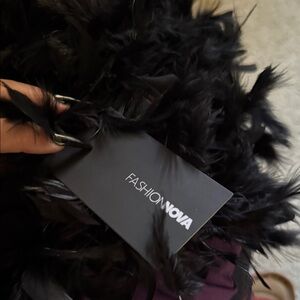Fashion Nova Elegant Black Feathered Wrap